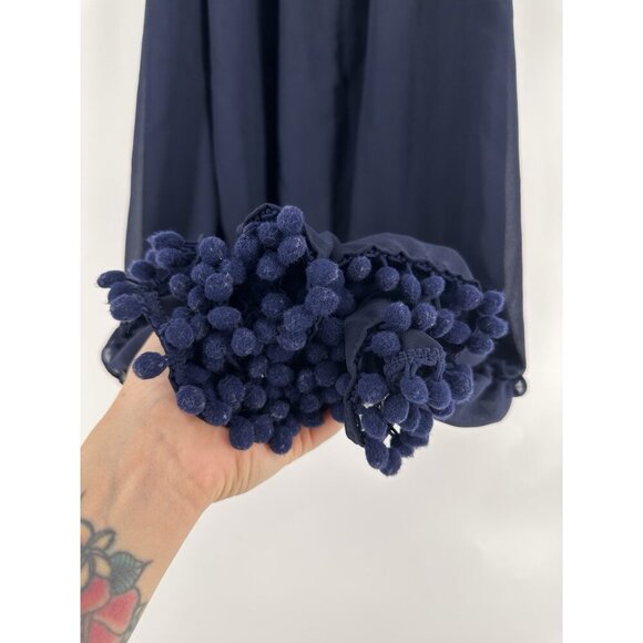 Misa Los Angeles Navy Smocked Cottage Gore Pom Midi Dress Women’s XS Read - Picture 7 of 11